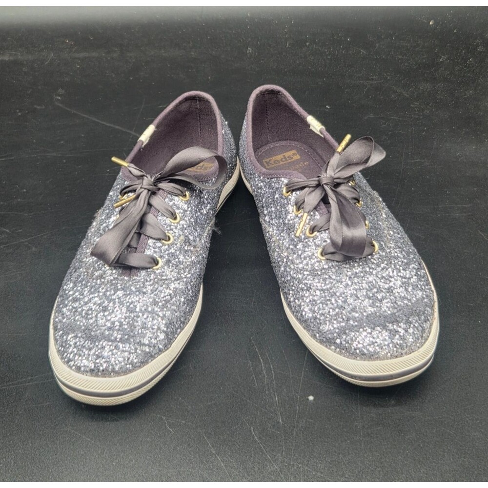 Keds x Kate Spade Women's Glitter Navy Gray Ribbon Lace-Up Sneakers